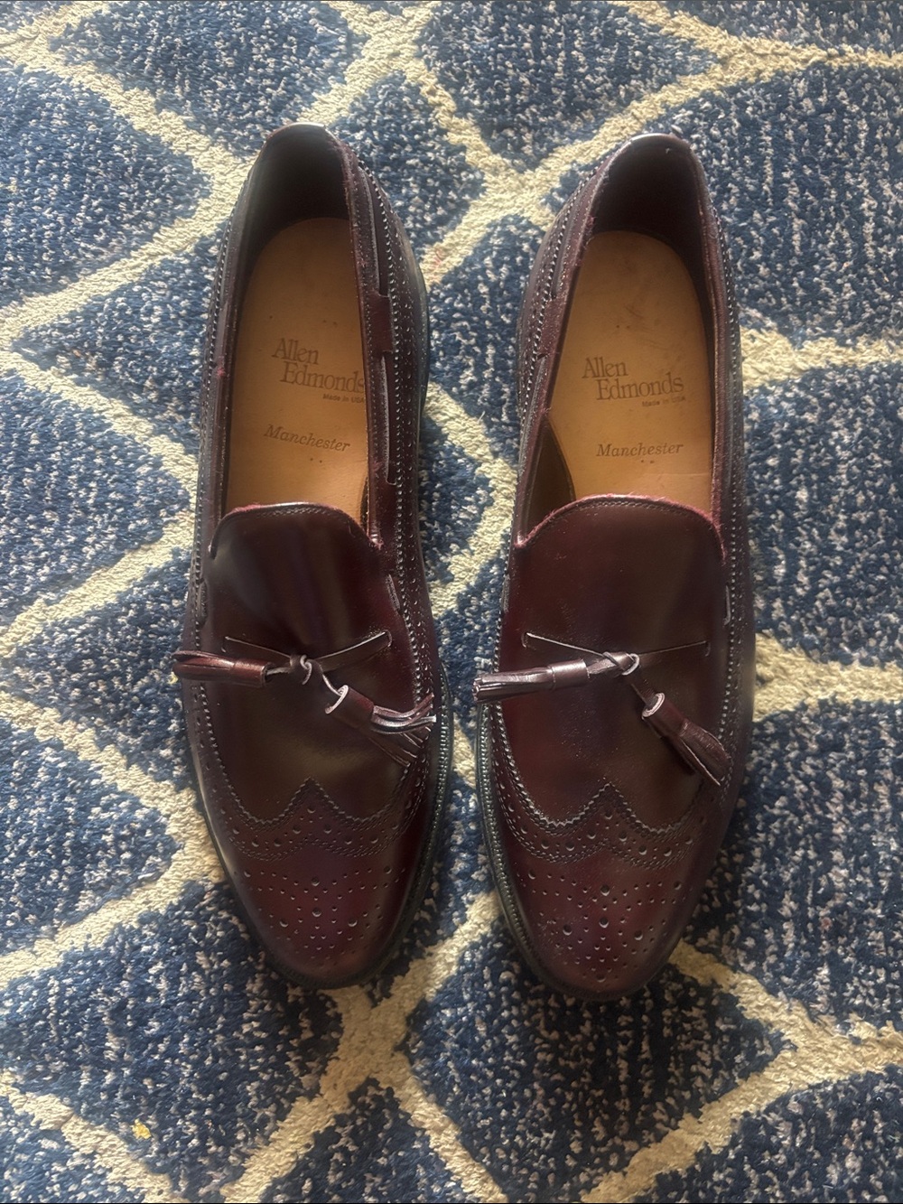 Allen Edmonds Burgundy Leather Tassel Wingtip Loafers